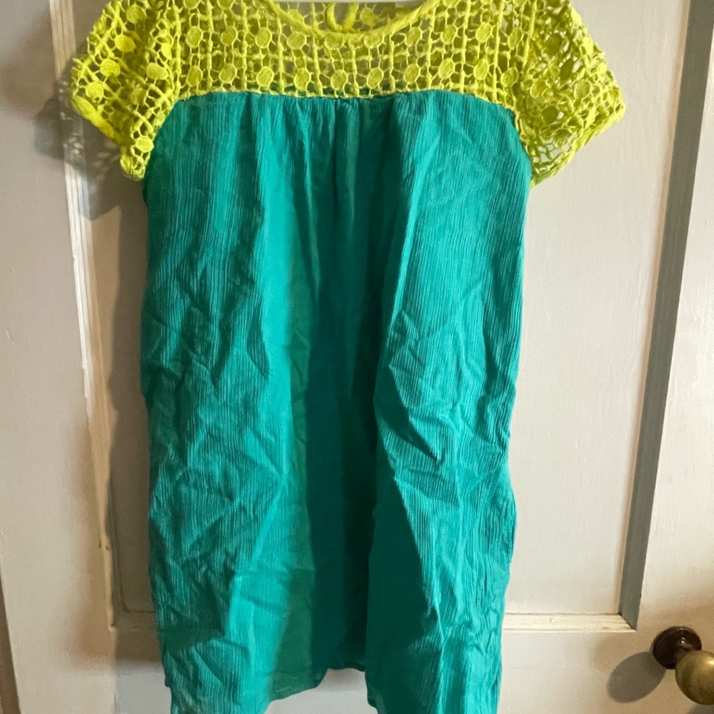 Yellow and Teal Lace Top Dress